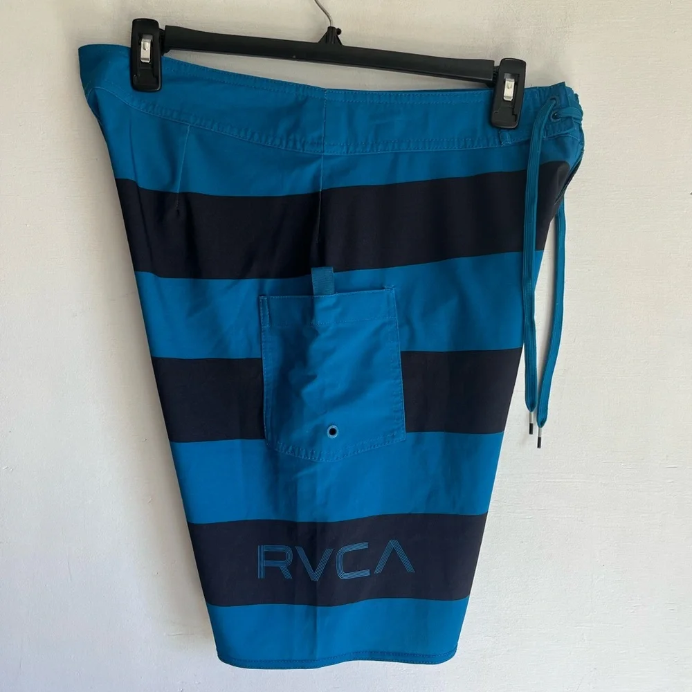 RVCA Blue and Black Board Shorts with Bold Stripes mens 34 - Picture 3 of 12
